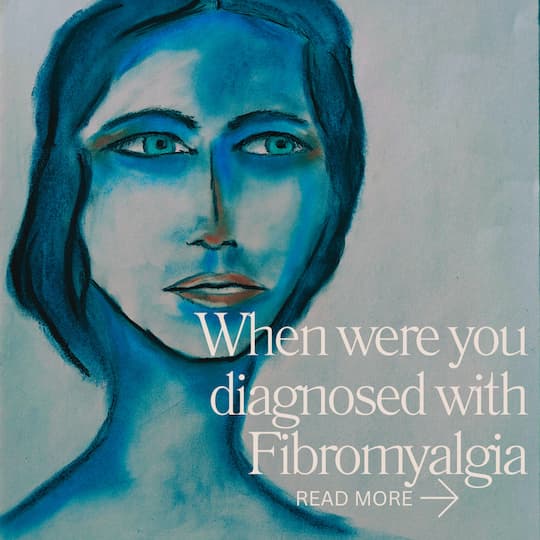 Drawing of women in blue pastel; Title When were you diagnosed with fibromyalgia