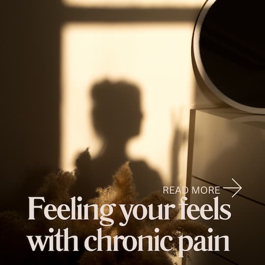 Title: Feeling your feels with chronic pain. Shadow of a woman with her hair up projected on a wall during the day