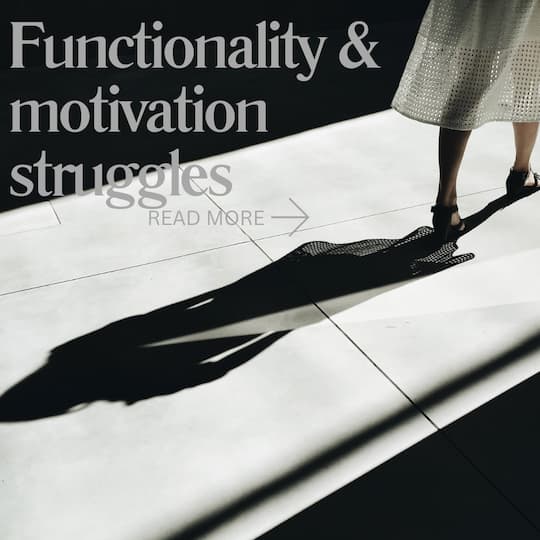 Title: Functionality and motivation struggles. right corner women legs walking in white dress... shadow reflected on ground